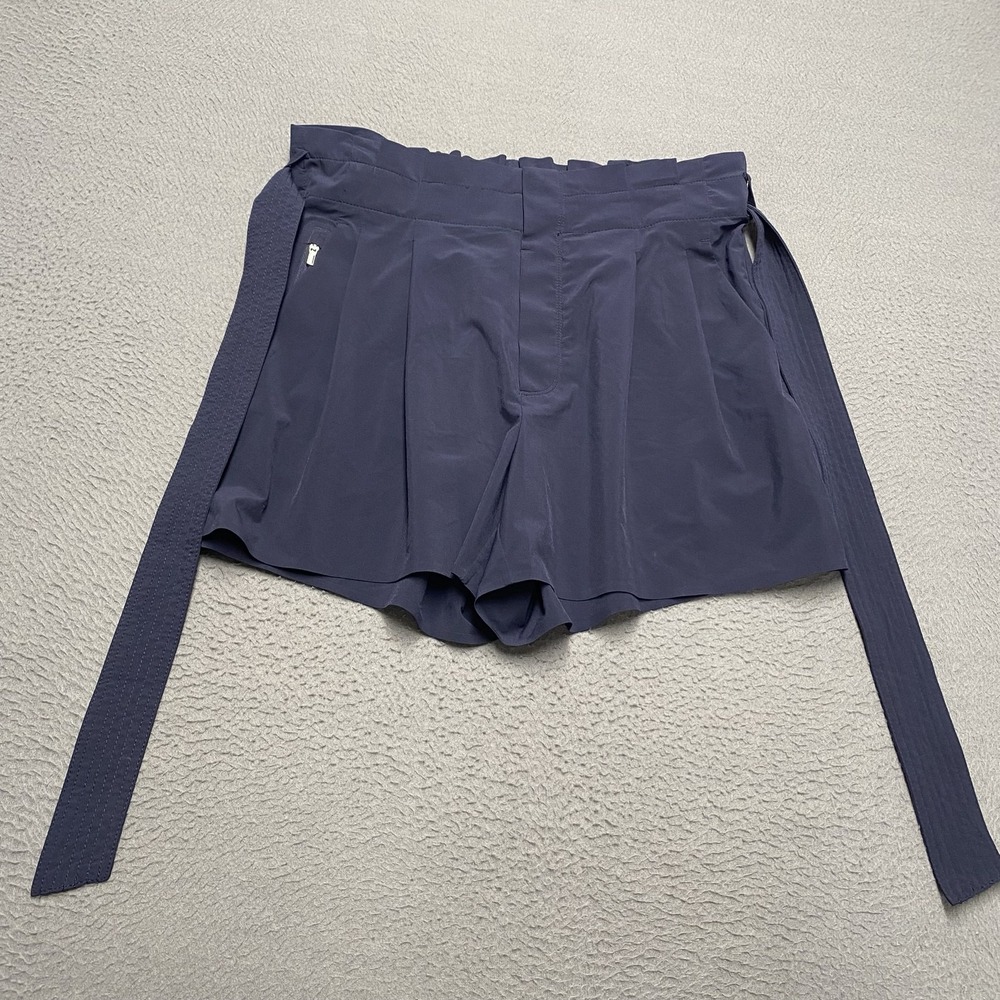 Athleta Shorts Womens 8 Blue Skyline Paperbag Waist Microfiber Belted 3.5 In